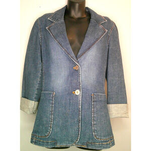 Vintage Bonjour Leading Lives Denim Jean Blazer Women's Medium Blue Dark Wash